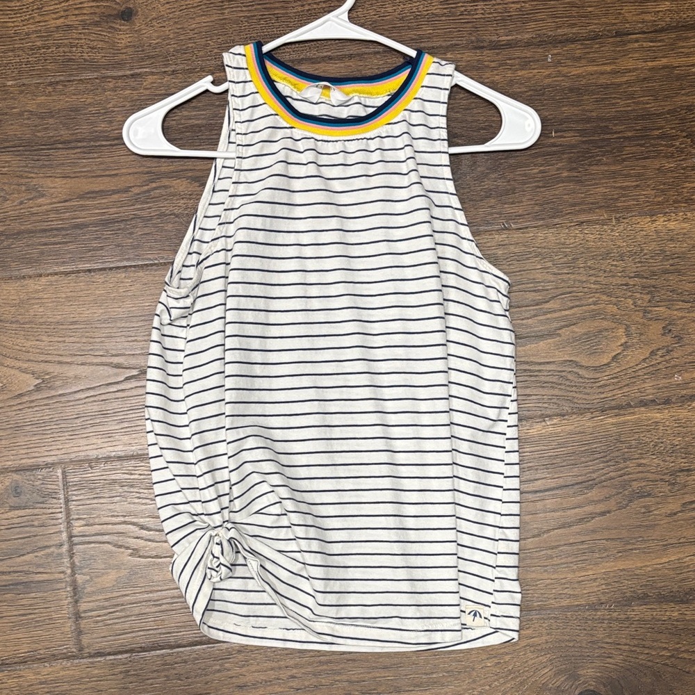 Splendid Black and White Striped Tank Top with Yellow and Blue Accents